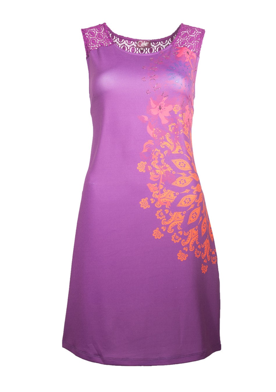Lace Neck Dress With Patterned Front Purple Small - El Emporio de Zoe