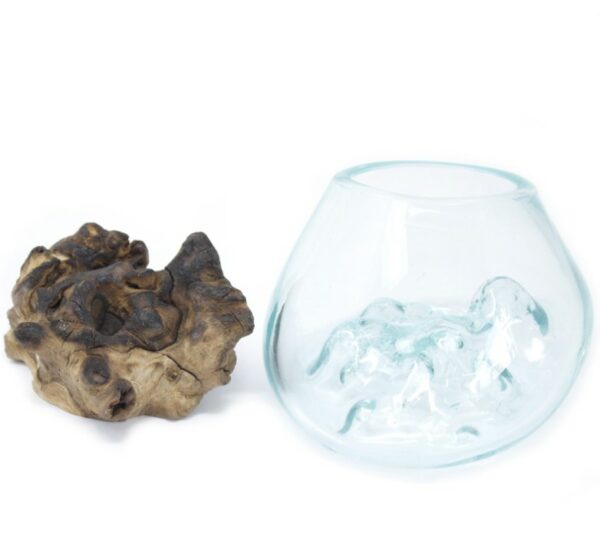 Small Molten Glass Bowl Shaped onto Wooden Base - Image 3