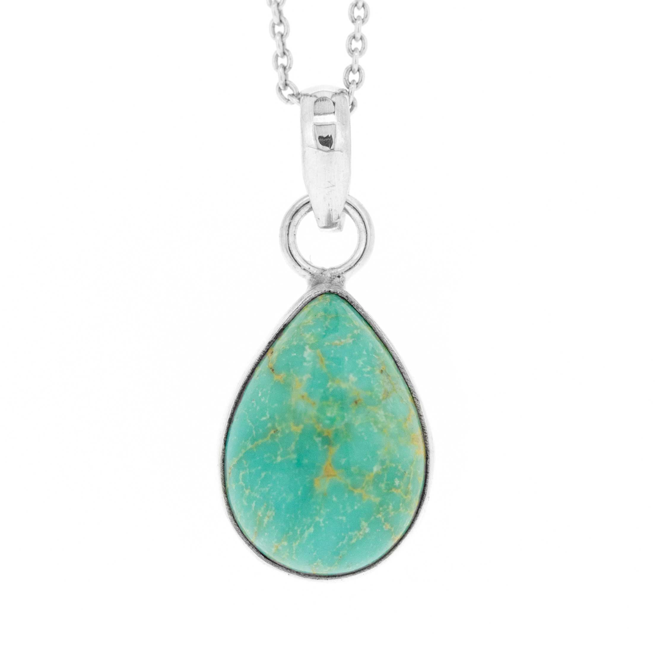 Turquoise Teardrop Pendant with 18″ Trace Chain and Presentation Box ...