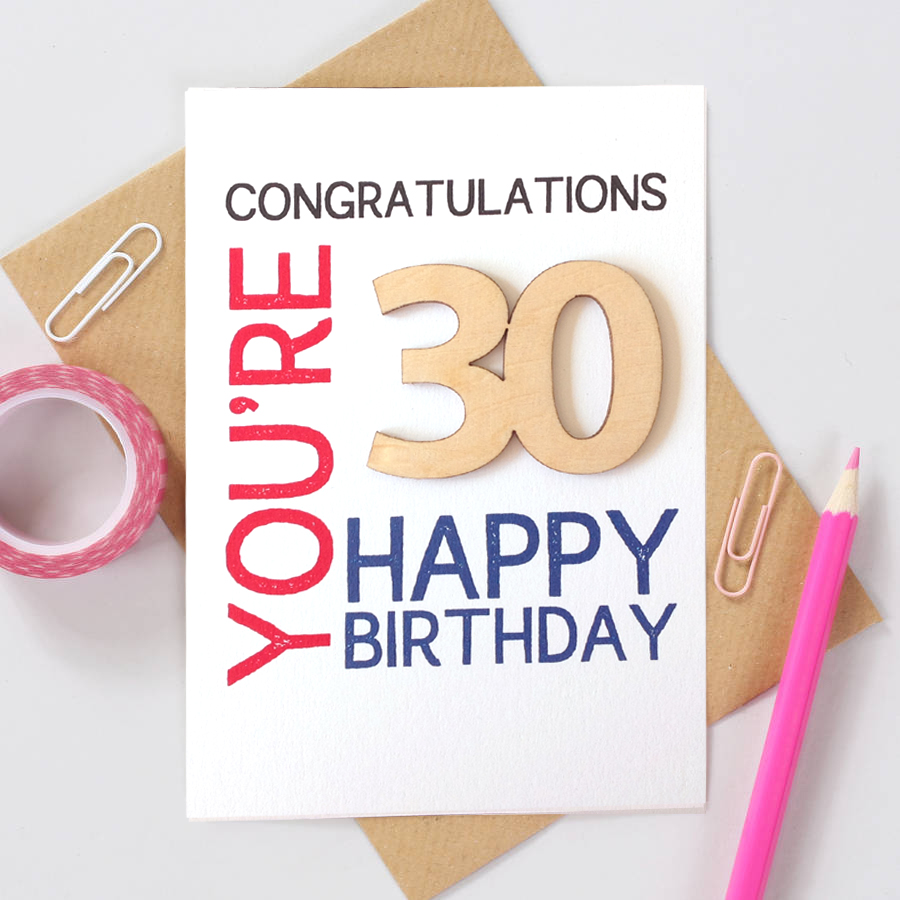 Congratulations You're 30 Happy Birthday Wooden Shape Card - El Emporio ...