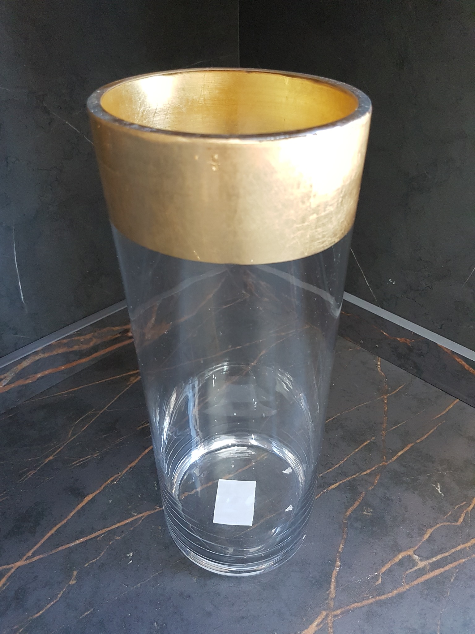 Gold Rim Round Tall Slim Glass Vase El Emporio de Zoe