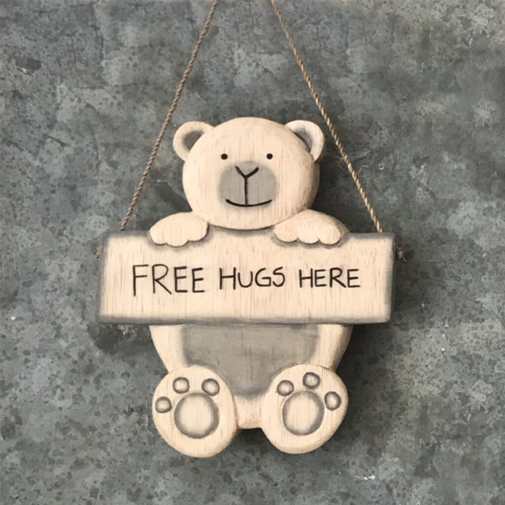 Bear with a sign of Free Hugs